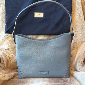 Aspinal of London Heritage Blue Pebble Leather Hobo Tote Bag